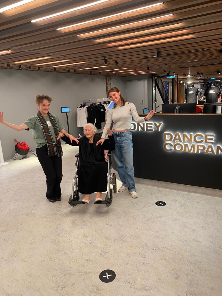 Eileen with two dancers from the Sydney Dance Company.